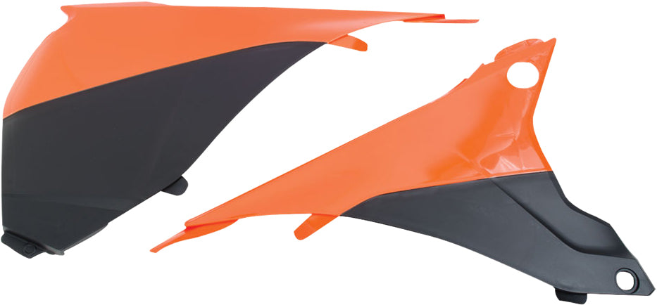 Acerbis orange airbox cover for motorcycle, showcasing durable plastic construction with brand logo and vibrant orange color.