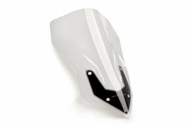 Clear PUIG touring windshield for motorcycle, showcasing a sleek, transparent windscreen with mounting hardware visible.