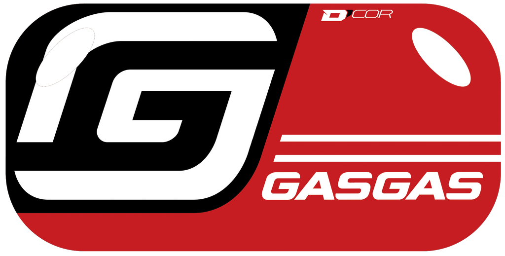 DCOR Pit Board accessory for GasGas motorcycles, featuring a durable, lightweight design with mounting hardware visible in the image.