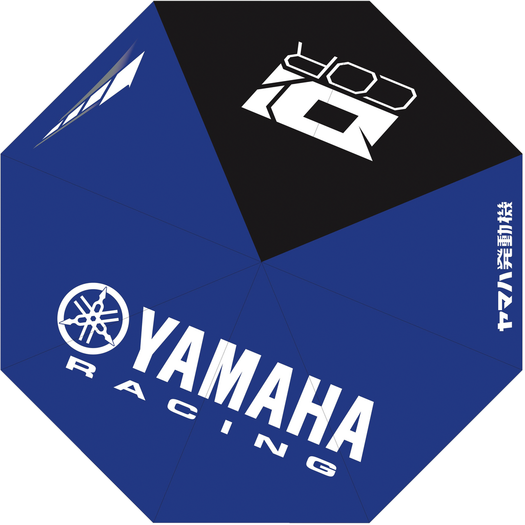 DCOR Yamaha umbrella accessory with black canopy and silver handle, designed for outdoor protection and style.