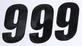 DCOR Number 9 black graphics decals, 4-inch size, set of three for vehicle or surface decoration.