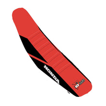 Load image into Gallery viewer, DCOR 19 Geico seat cover for Honda CRF250/450 motorcycle, durable and custom-fit with colorful Geico design.