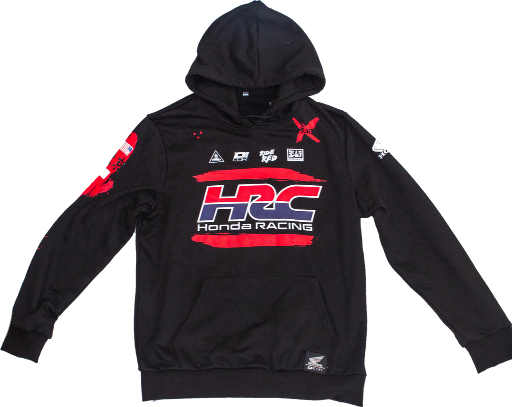 Black DCOR factory sweatshirt in XXL size, featuring a casual fit and soft fabric, displayed on a hanger.