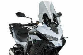 PUIG Touring Smoke Windscreen for motorcycle, aerodynamic windshield with smoked tint and durable construction.