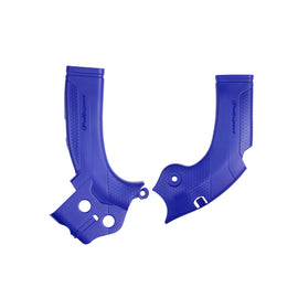 Polisport Plastics blue off-road frame protectors for Yamaha bikes, designed to shield the motorcycle frame from impacts.