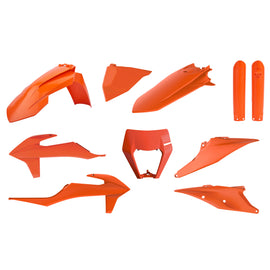 Polisport Plastics orange enduro body kit for KTM motorcycles, featuring durable plastic design and precise fit.