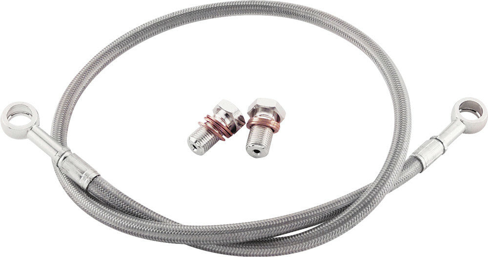 GBRAKES rear silver brake line for Yamaha 17-10333 motorcycle, showing the durable metallic brake hose with fittings