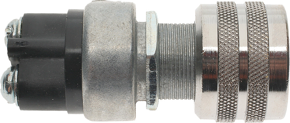 SMP Push Button Switch 275-01120 with black plastic actuator and metal mounting frame, mounted on a control panel.