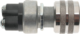SMP Push Button Switch 275-01120 with black plastic actuator and metal mounting frame, mounted on a control panel.