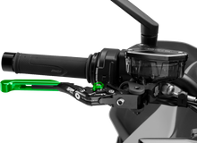 Load image into Gallery viewer, PUIG Brake Lever 4.0 Fold/Extend Green for motorcycle, showing the adjustable green brake lever with folding feature.