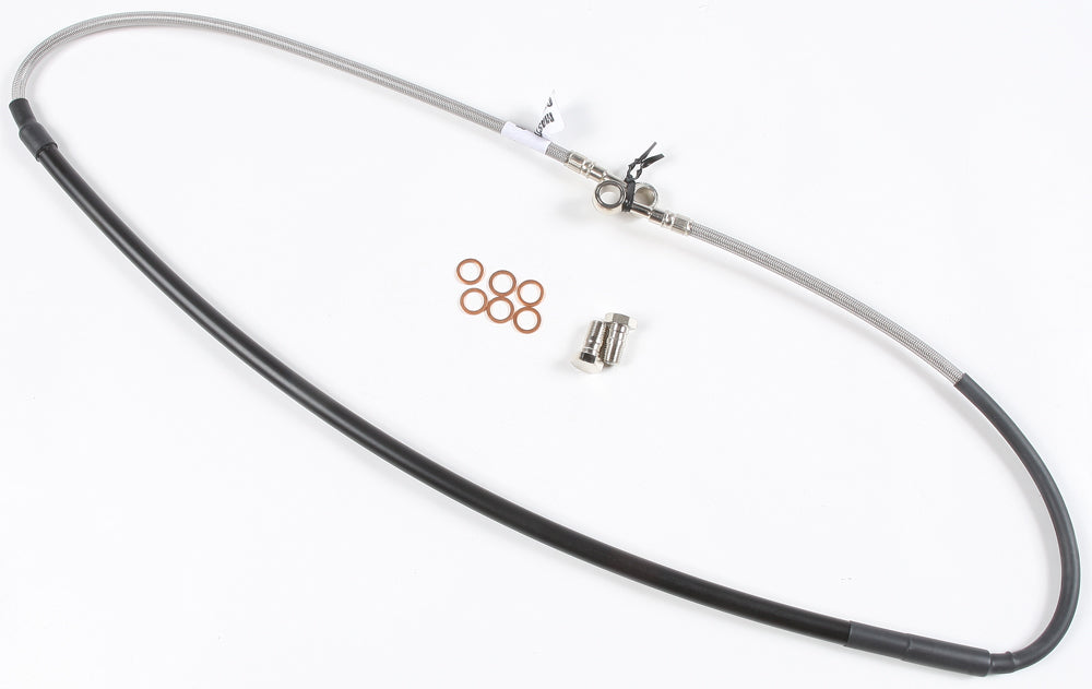 GALFER steel front brake line for KTM motorcycles, showing the durable hydraulic control cable with fittings and braided steel exterior.
