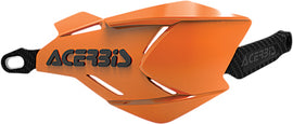 Acerbis X-Factory handguard in orange and black mounted on a Honda CRF250 dirt bike, providing hand protection during riding.