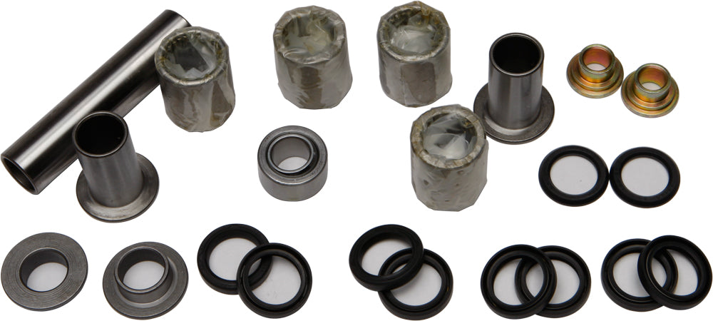 All Balls suspension linkage kit with bearings and seals, including various components for motorcycle suspension system.
