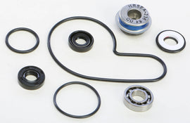 Hot Rods Water Pump Kit 421-W0053 for engine cooling, featuring metal components and hoses, assembled for automotive repair.