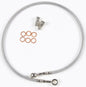 GALFER rear brake line for LT250 motorcycle, showing the black braided hose and fittings for enhanced braking performance.