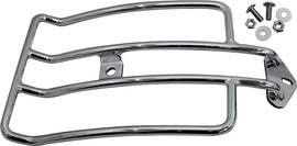 HardDrive Solo Chrome Luggage Rack for 200mm tire Softail motorcycles, durable motorcycle rack with sleek chrome finish.