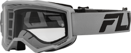 Fly Racing Youth Focus Goggle with silver frame and clear lens, designed for motocross and off-road riding.