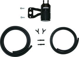 Black Moroso Air Oil Separator for Twin Cam engines with stock air cleaner, part of the intake and fuel system.