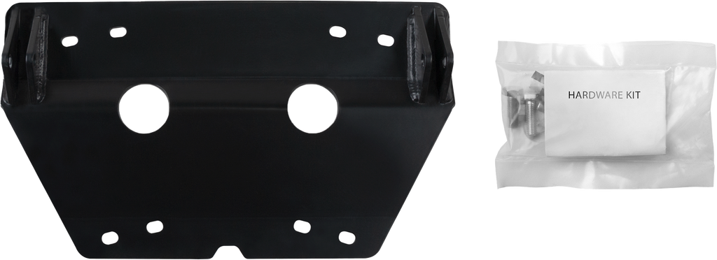 Open Trail ATV plow mount 459-5800 shown in black metal, designed for secure attachment and durability for off-road plowing.