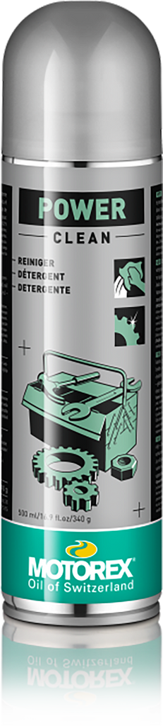 Motorex Power Clean 500ml bottle of cleaning chemical for automotive and machinery maintenance, with case packaging.