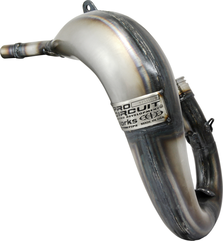 Pro Circuit Works Pipe exhaust for KTM, Gas Gas, and Husqvarna 65 bikes, showing the sleek metallic finish and branding details.
