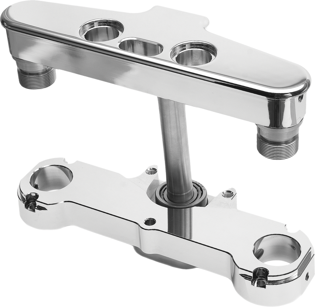 Hawg Halters Inc 6 Degree Raked Triple Trees steering component in chrome with 41mm diameter, custom design.