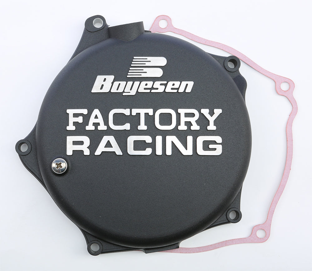 Boyesen Factory Racing Clutch Cover in black for street motorcycles, model 59-7217B, featuring durable design and precision fit.