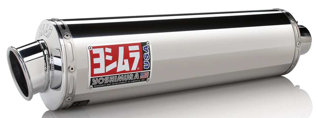 Yoshimura Street Rs-3 slip-on exhaust in stainless steel and aluminum, featuring a sleek design for motorcycle performance.