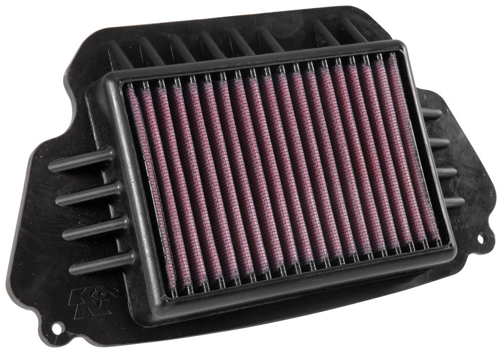K&N Air Filter 736414 for enhanced engine airflow, showing a close-up of the high-performance air filter with pleated cotton media.