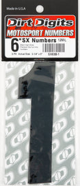 Black Dirt Digits #1 6-inch Super X decals, set of three graphics for vehicles or equipment, by Dirt Digits.