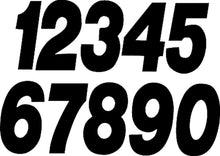 Load image into Gallery viewer, Dirt Digits #1 7-inch black Super X graphics decals, 3-pack, for customizing dirt bikes or vehicles.