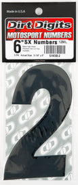 Dirt Digits #2 black 6-inch super X graphic decals, set of three, designed for motocross or dirt bike customization.