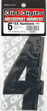 Load image into Gallery viewer, Black Dirt Digits #4 6-inch super X decals, set of three, for customizing vehicles or equipment with bold numeric graphics.