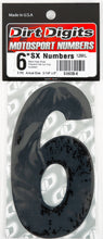 Load image into Gallery viewer, Black Dirt Digits #6 Super X decals, 6-inch size, in a 3-pack, for graphics and decals on bikes or vehicles.