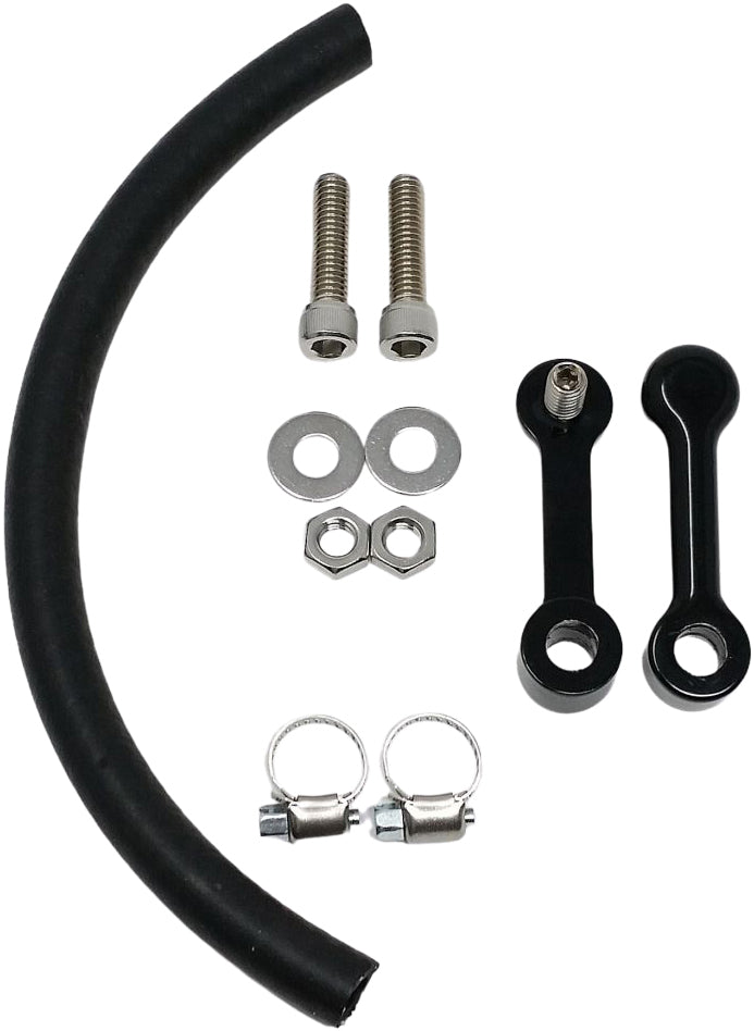 DK Custom Products billet tank lift kit with 1-inch hardware, black powder coat finish, designed for 1999-up touring motorcycles.