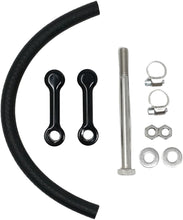 Load image into Gallery viewer, DK Custom Products Billet Tank Lift Kit 2" for Softail, black powder coat hardware and fasteners for motorcycle tank installation.