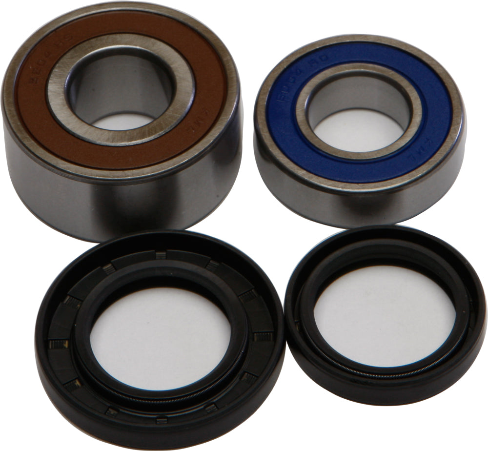 All Balls rear wheel bearing and seal kit 22-51203 showing bearings, seals, and packaging components for motorcycle maintenance