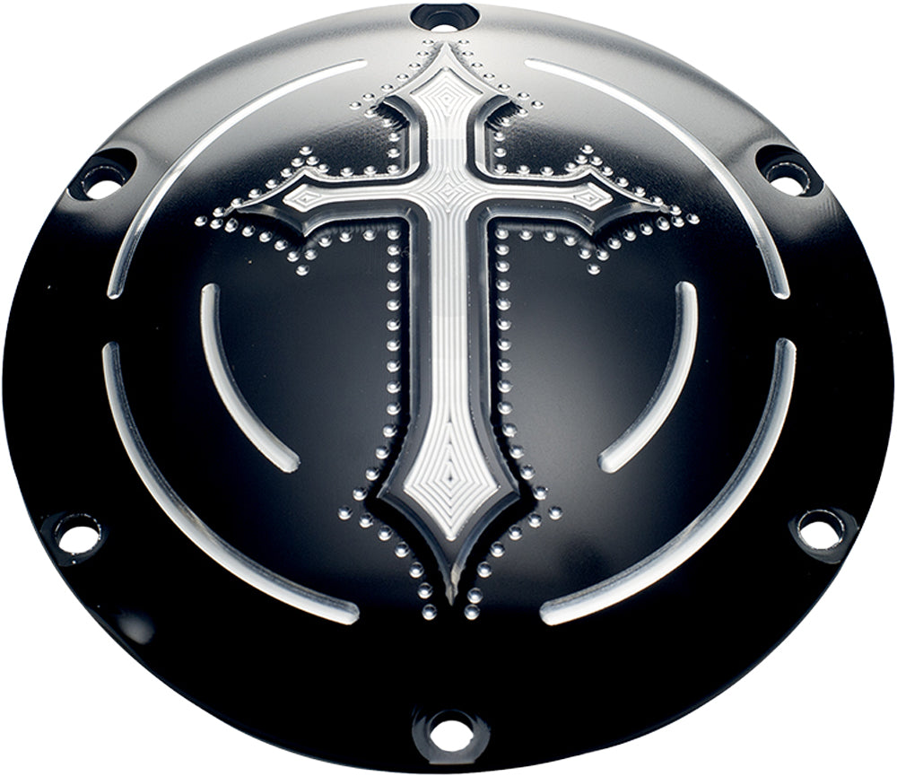 Precision Billet Derby Cover Darkside Black for Drive, made of durable billet aluminum with intricate design details