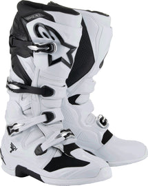 Alpine Star Tech 7 motocross boots in white and black, size 13, with sturdy design and adjustable straps.