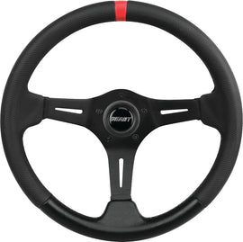 Black Grant R&P steering wheel with ultra grip texture, featuring a sleek design and sturdy construction for enhanced driving control.