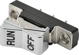 HardDrive Chrome Rocker Switch Run-Off with black letters, compatible with 1972-1981 vehicles, used for electrical control applications