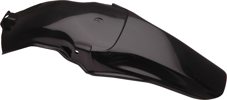 Acerbis black rear fender for motorcycle, shown from side angle, made of durable plastic with mounting points visible.