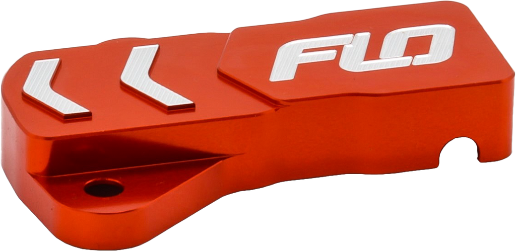 Flo Motorsports orange throttle position sensor cover, designed for motorcycle throttle systems, with a sleek protective design.