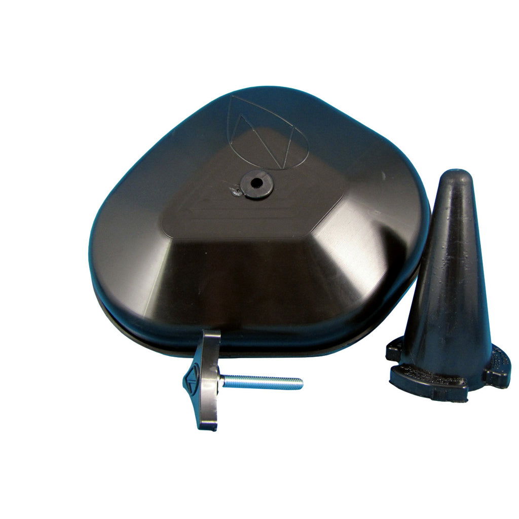 No Toil Airbox Cover for air filters, motorcycle engine protection, black plastic, designed for easy installation and durable use.