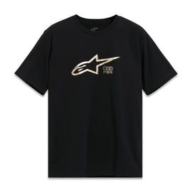 Alpine Star Golden Csf SS Tee in black, size large, featuring a graphic design on the front, casual short-sleeve T-shirt.