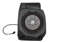 Load image into Gallery viewer, SSV Works 10-inch kicker subwoofer with under dash enclosure and amplifier for vehicle audio system installation.