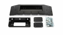 Warn winch mount kit bracket for off-road vehicles, showing metal mounting plate with bolt holes and protective coating.