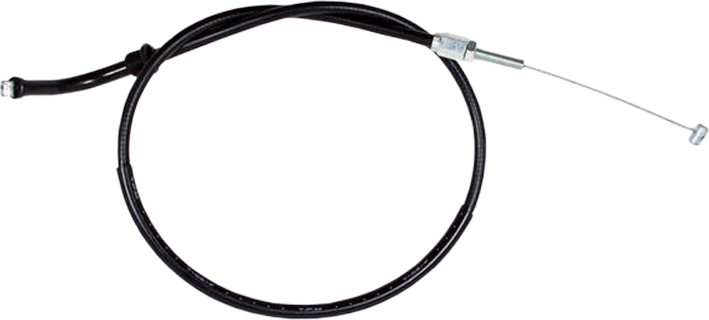 Motion Pro black vinyl throttle push cable for motorcycles, showing the cable with metal fittings and protective black vinyl coating.