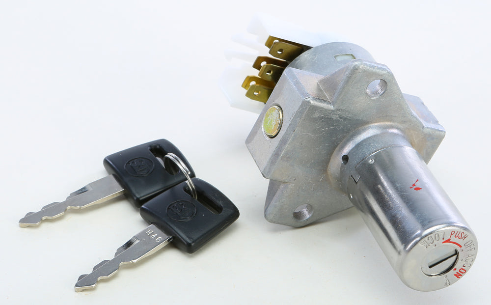 Emgo ignition switch for Honda motorcycles, black switch with key slot and mounting hardware, designed for reliable ignition control.
