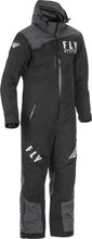 Load image into Gallery viewer, Fly Racing Cobalt Monosuit insulated in black and grey, shown on a rider, designed for durability and warmth in extreme conditions.